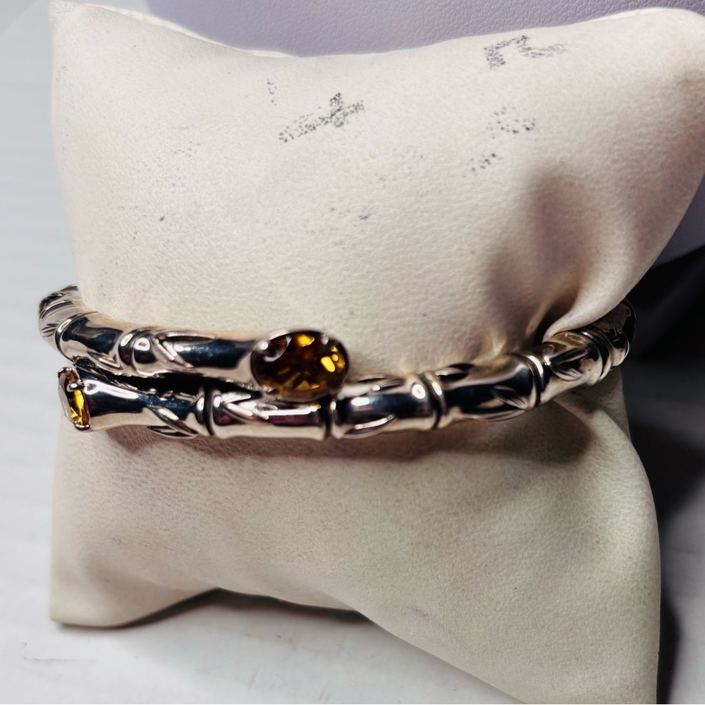 JAI John Hardy Sterling Silver Citrine Bamboo Bypass Flex Bangle - Picture 2 of 9